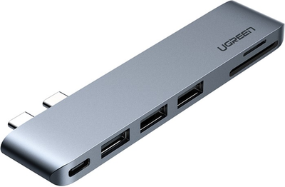 USB-хаб Ugreen CM251 2xUSB-C to 3xUSB3.0-A+SD+TF+PD Multifunction Adapter Aluminum Shell Gray (UGR-60560)