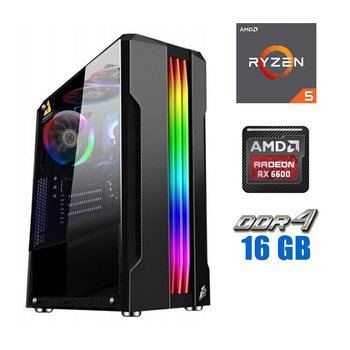 Игровой ПК Tower / AMD Ryzen 5 3600 (6(12) ядер по 3.6-4.2GHz) / 16GB DDR4 / 500GB SSD M.2 / AMD Radeon RX 6600, 8GB GDDR6, 128-bit / 500W