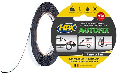 Автомобільна двостороння клейка стрічка HPX Autofix 9 мм x 5 м Чорна (DSA0905)