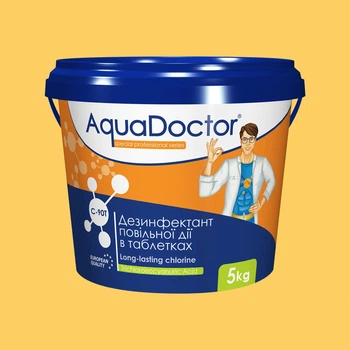Химия для бассейна AquaDoctor C-90T 200г, 5 кг. Медленный хлор, большие длительные таблетки для бассейна