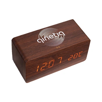 Беспроводная зарядка с LED-Часами Wood-clock QINETIQ 1000 10W brown