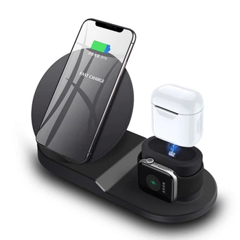 Станция Беспроводной зарядки 3 в 1 для телефона Часов и наушников Qi Dock Station N30 черная