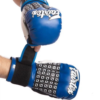 Перчатки для рукопашного боя ММА кожаные FARTEX Pro (р-р 12oz, Синий-серый) (LD-FGVB17_Синий-серый_12_унцы)
