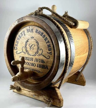 Дубовая бочка Barrels «Санчику от коллектива» из колотого дуба для виски, вина, самогона и коньяка обручи нержавеющая сталь 10 л