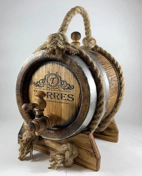 Дубова бочка Barrels «Torres» з колотого дуба для віскі, вина, самогону і коньяку обручі нержавіюча сталь 5 л