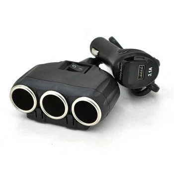 АЗУ розгалужувач+ вольтметр Olesson 1634, 12V-3*12V+USB, Black, Blister
