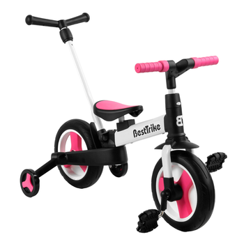 Велосипед трансформер с родительской ручкой от 2 до 4 лет Best Trike Белый с розовым