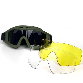 Тактические защитные очки-маска со сменными линзами хаки 302 універсальні