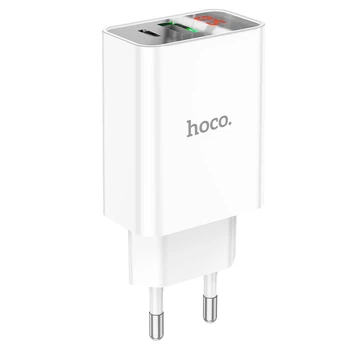 Сетевое зарядное устройство Hoco C100A PD20W+QC3.0 charger with digital display(EU) White
