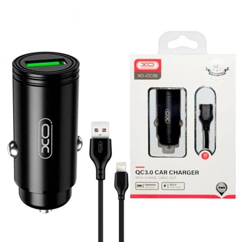 Автомобильное зарядное устройство XO CC39 QC3.0 18W Car charger with Lightning suit Black