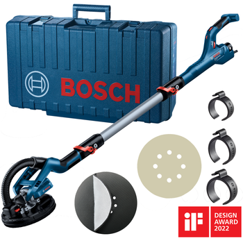 Вакуумная шлифовальная машина (жираф) по гипсокартону Bosch Professional GTR 550, 550 Вт, 1.1-2.3 м, Constant speed, набор тарелок и шлиф.кругов, чемодан (06017D4020)