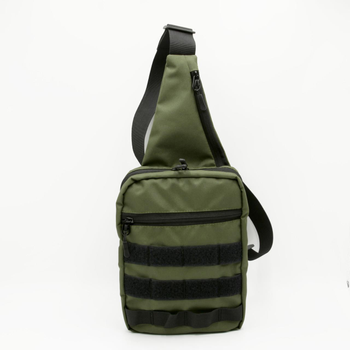Тактична сумка-слінг з кобурою на липучці плечова однолямочна, колір олива через плече, нагрудна сумка-кобура тактичний месенджер