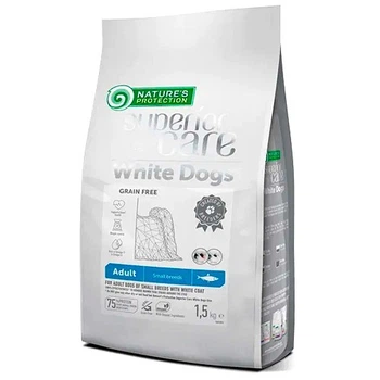 Сухой корм для собак мелких пород с белой шерстью Nature's Protection Superior Care White Dogs Grain Free Adult Small&Mini Breeds беззерновой с сельдью 1.5 кг (4771317472977)