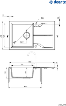 Кухонна мийка граніт DEANTE Andante 780х490х194 мм (ZQN_N113)