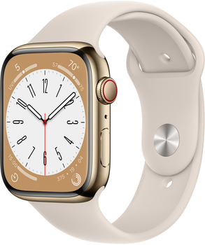 Смарт-годинник Apple Watch Series 8 GPS + Cellular 45mm Gold Stainless Steel Case with Starlight Sport Band (MNKM3)