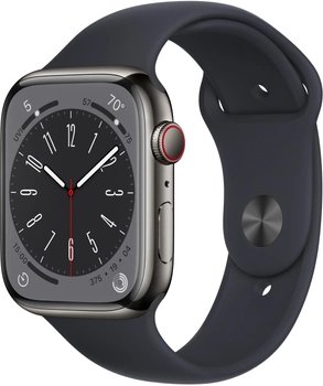 Смарт-годинник Apple Watch Series 8 GPS + Cellular 45mm Graphite Stainless Steel Case with Midnight Sport Band (MNKU3)