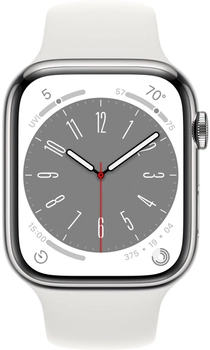 Smartwatch Apple Watch Series 8 GPS + Cellular 45mm Silver Stainless Steel Case with White Sport Band (MNKE3)