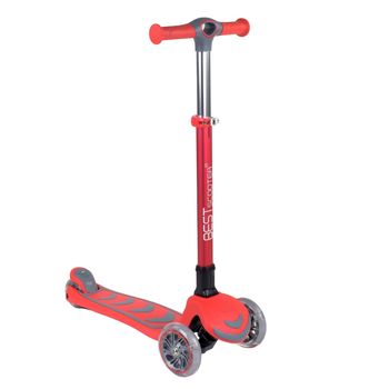 Трехколесный детский самокат складной со светящимися колесами Best Scooter Красный