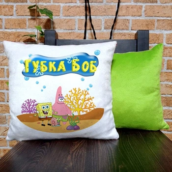 Подушка плюшева квадратна 32х32см з принтом Губка Боб Spongebob