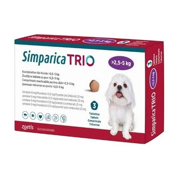 Сімпаріка ТРІО Zoetis 2,6-5 кг, 3 таб/уп