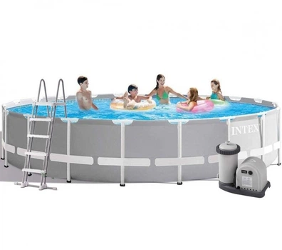 Каркасный бассейн Intex 26756 фильтр-насос, тент, лестница, подстилка 610х132 см Объем 32695 л