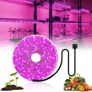 Світлодіодна ФитоЛента IP65 Growlights Waterproof для Кімнатних Рослин з 5V USB 2835 Фитолампа Повний Спектр від GrowLight 5 Метрів