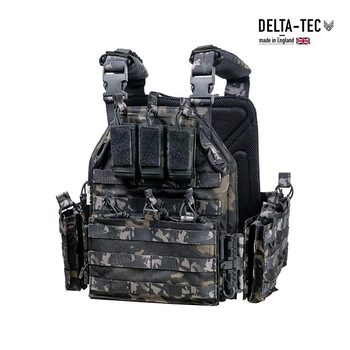 Плитоноска DELTA-TEC Multicam темний-мультикам з підсумками під дев'ять магазинів AR\AK, система MOLLE, підсумка під аптечку та органайзер
