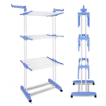 Сушарка для білизни Garment Rack з колесами, складана конструкція, регульована висота, навантаження до 15 кг, 6 коліс, підлогова стійка для одягу та рушників