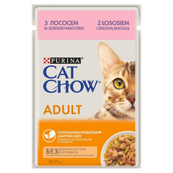 Вологий корм для кішок Purina Cat Chow Adult з лососем і зеленою квасолею 85 г (7613036595063)