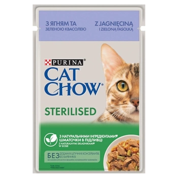 Вологий корм для кішок Purina Cat Chow для дорослих стерилізованих кішок з ягням і зеленою квасолею 85 г (7613037025484)