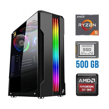 Игровой ПК AMD Ryzen 5 3600 (6(12) ядер по 3.6-4.2 GHz) NEW / 16GB DDR4 NEW / 500GB SSD NEW / AMD Radeon RX 580, 8 GB GDDR5, 256-bit / 500W NEW б/у