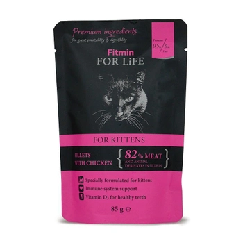 Комплексний корм для кошенят – філе курки в соусі Fitmin For Life cat pouch kitten chicken 85 г (8595237015153)