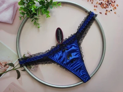 Трусики стрінги Liаnglіjarеn XL size атласно-мереживні електрик (975Ел)