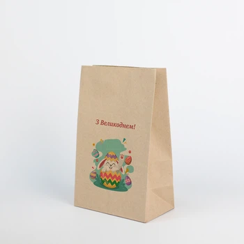 Пакет подарочный на Пасху eko-kraft 150*90*240 мм - 10 шт/уп Праздничный Крафт пакетик с рисунком "Пасхальный Кролик" упаковочный пакетик для сладостей с дном
