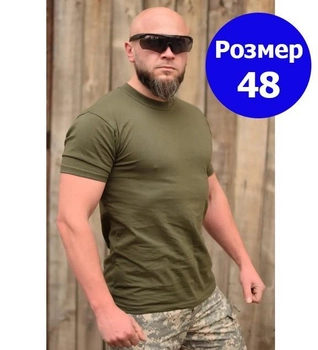 Тактична чоловіча футболка 48 розмір M військова армійська бавовняна футболка колір олива хакі для ЗСУ 26-103