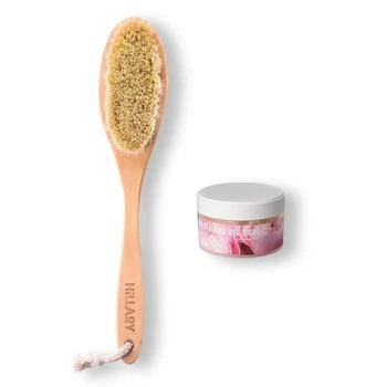 Щітка для сухого масажу сизалева Hillary + Скраб для тіла парфумований Perfumed Oil Scrub Flowers Hillary 200 г