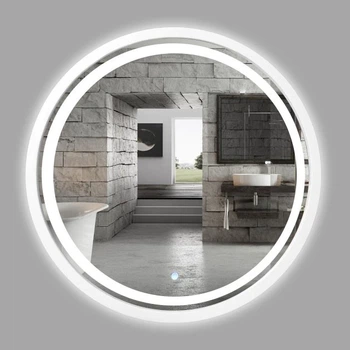 Зеркало Bianco (800 х 800) с LED-подсветкой и сенсорной кнопкой деревянное белое