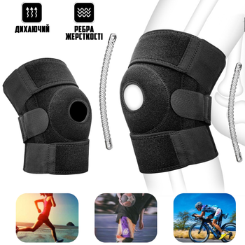 Наколінник спортивний бандаж колінного суглоба HSM Knee Support KS733 компресійний фіксатор коліна Чорний