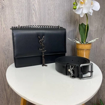 Женская мини сумочка клатч YSL с цепочкой и поясным ремнем из натуральной кожи для стильного образа