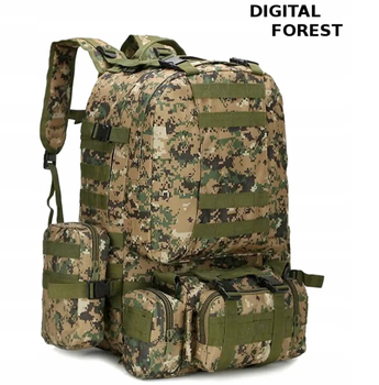 Тактичний рюкзак Forest Camo для ЗСУ, 50л с дополнительными контейнерами 4в1 пиксель
