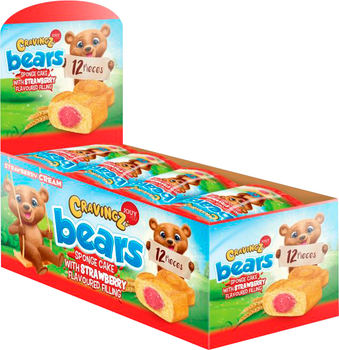 Упаковка бисквитов Cravingz Bears Strawberry Cream Барни с клубничным кремом 40 г х 12 шт (8720618181749)