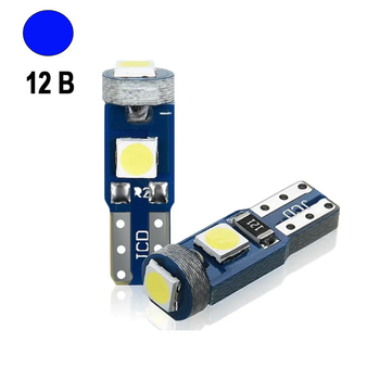 Автолампа светодиодная T5 W2x4.6d, 3030 х 3 smd, синий, 12 В