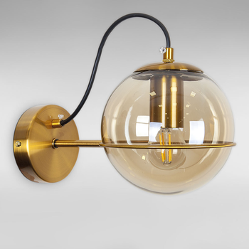Настенный светильник Бра шар Light House LS-18624-1 BRZ+BR бронза, плафон янтарный