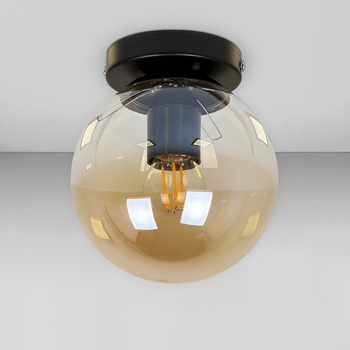 Люстра потолочная лофт Light House LS-18638F-1 BK+BR черная, плафон янтарный