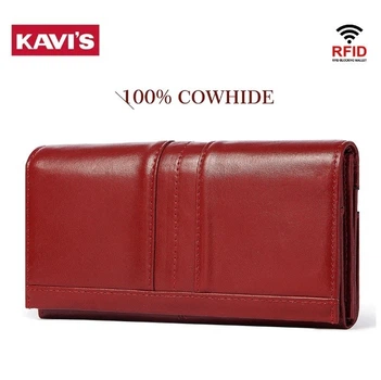 Кожаный женский кошелек Kavis 1686 красный