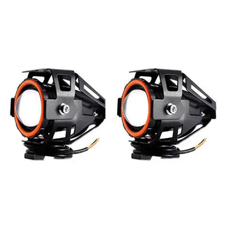 Фары прожекторы для мотоцикла U7 LED 12В 3000Lm Angel Eyes красные и кнопка