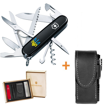 Комплект Ніж Victorinox Huntsman Ukraine 1.3713.3_T0016u + Чохол із ліхтариком Police