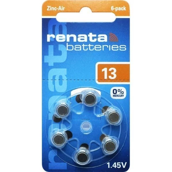 Батарейка воздушно цинковая Renata 13 ( ZA13, PR48) для слухового аппарата, блистер 6 шт