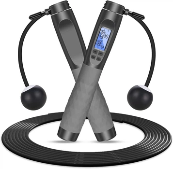 Скакалка с электронным счетчиком регулируемая Flintronic, беспроводные скакалки двойного назначения для фитнеса, похудения. Цвет - Черный