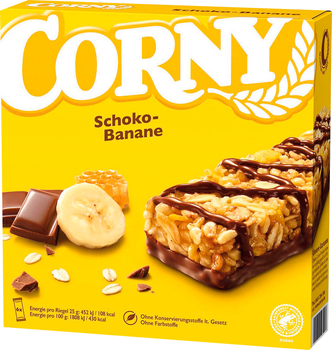 Упаковка злакових батончиків Corny з бананом у молочному шоколаді 25 г х 6 шт (4011800523213)